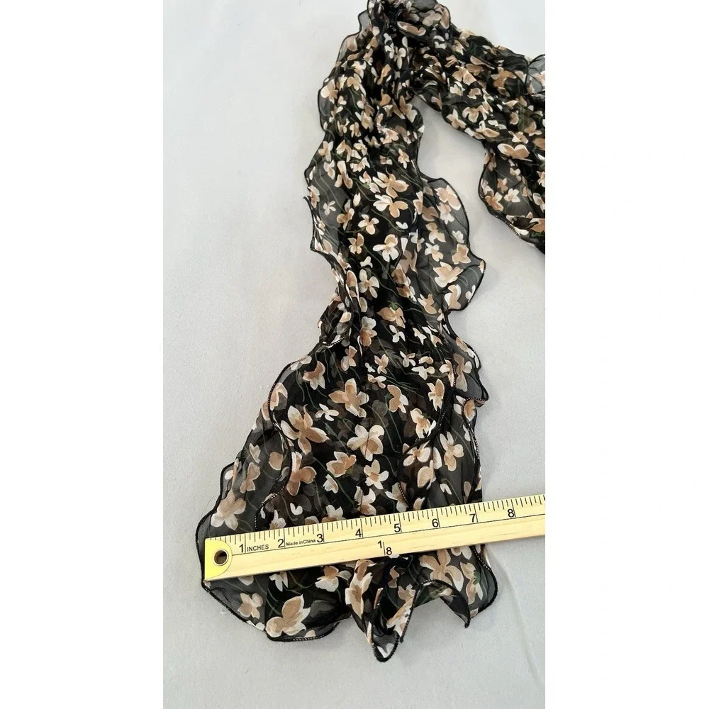 Women's Scarf Ruffle‎ Floral Black Beige